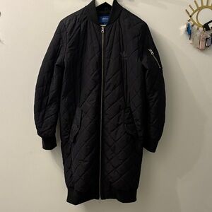 Adidas Black Long Quilted Bomber Coat